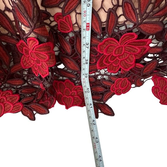 Dress The Population Lily Floral Lace Dress Midi Red & Nude Sz M NWT - Picture 8 of 16